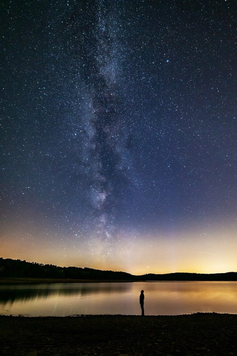 milky way, human, lake